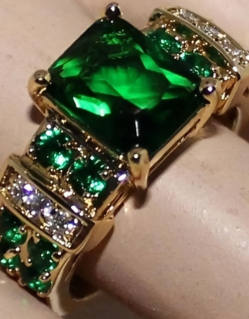 Load image into Gallery viewer, Elegant Golden-Tone Green Synthetic Zirconia Ring for Women – Retro Bohemian Style, Classic Versatile Jewelry Accessory with Emerald &amp; Teal Gemstones, Perfect for Daily Wear or Gifting
