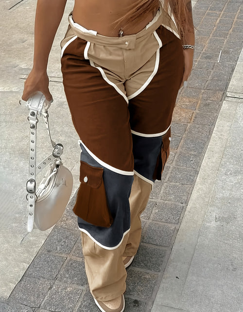 Load image into Gallery viewer, Ladies Fashion Long Overalls Zipper Closure Polyester Cargo Pants Sexy Patchwork Print All-Season Wear Hand Wash Recommended
