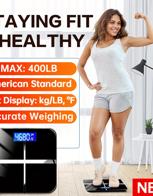 Load image into Gallery viewer, High-Strength 400LB Digital Bathroom Scale Enlarged Surface HD LCD Display Smart Body Weighing Machine with Automatic Recognition And Temperature Display Multi-Function in LB/KG
