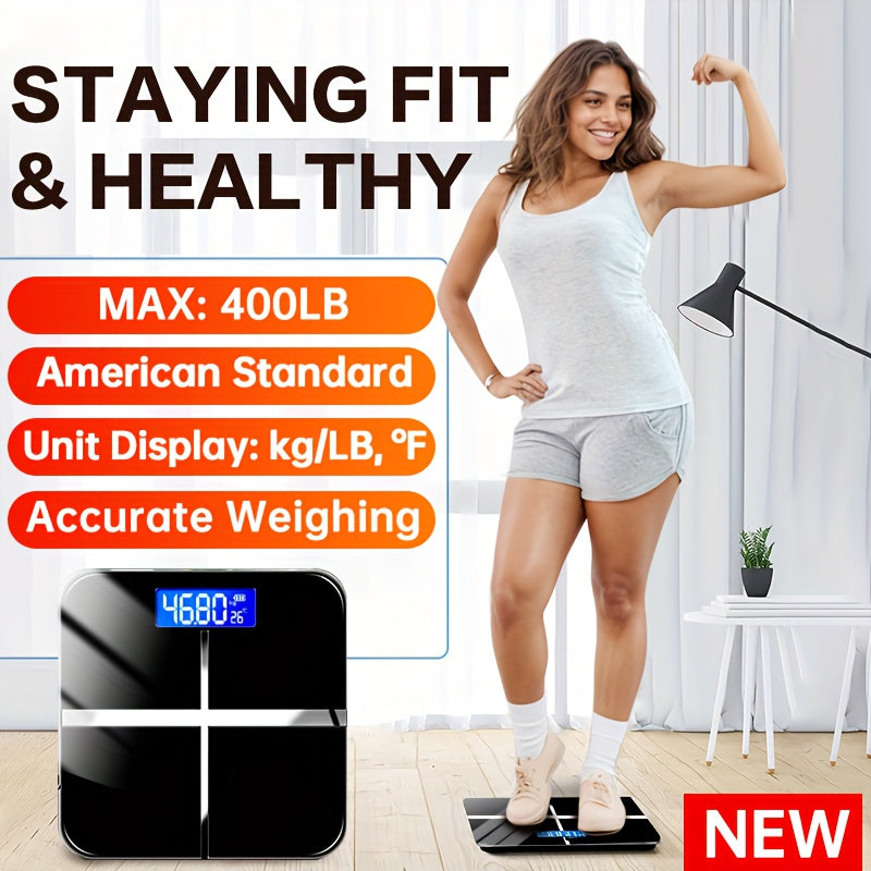 High-Strength 400LB Digital Bathroom Scale Enlarged Surface HD LCD Display Smart Body Weighing Machine with Automatic Recognition And Temperature Display Multi-Function in LB/KG