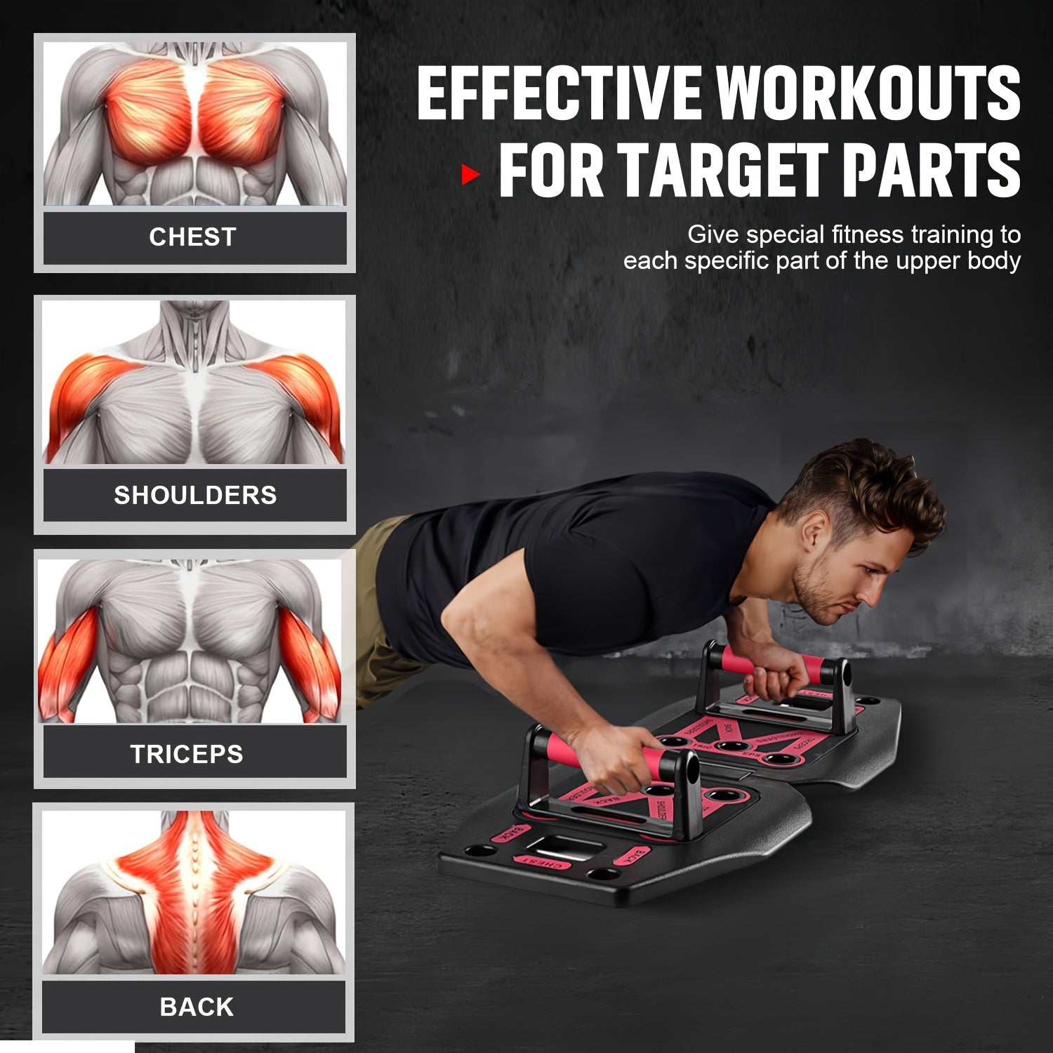 Portable Push Up Board & Resistance Bands for Full Body Workout - Compact, Space-Saving Fitness Gear with Strength Training Tools. Ideal for Home, Travel & Small Spaces