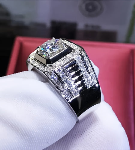 Luxury Men's Stainless Steel Ring Set with Shiny White Synthetic  Zirconia