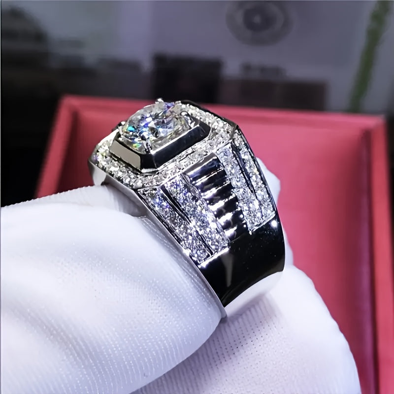 Luxury Men's Stainless Steel Ring Set with Shiny White Synthetic  Zirconia