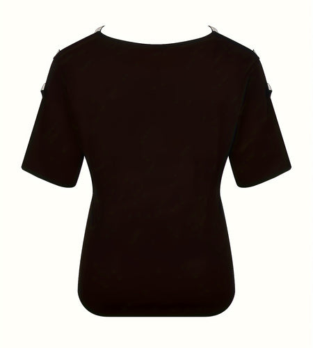 Plus Size Heart Rhinestone Women's Casual V Neck Cold Shoulder T-Shirt