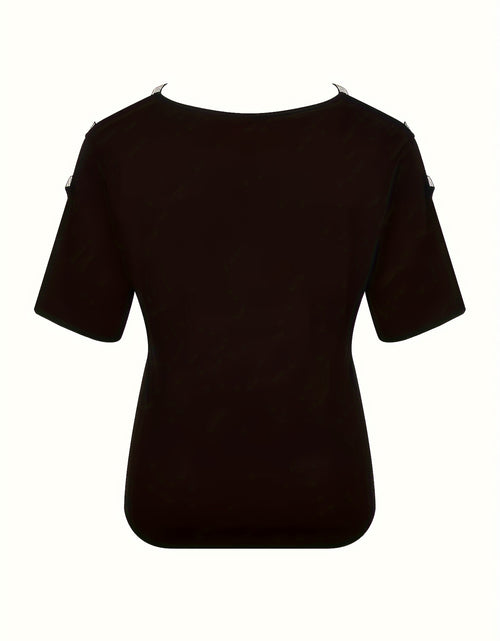Load image into Gallery viewer, Plus Size Heart Rhinestone Women&#39;s Casual V Neck Cold Shoulder T-Shirt
