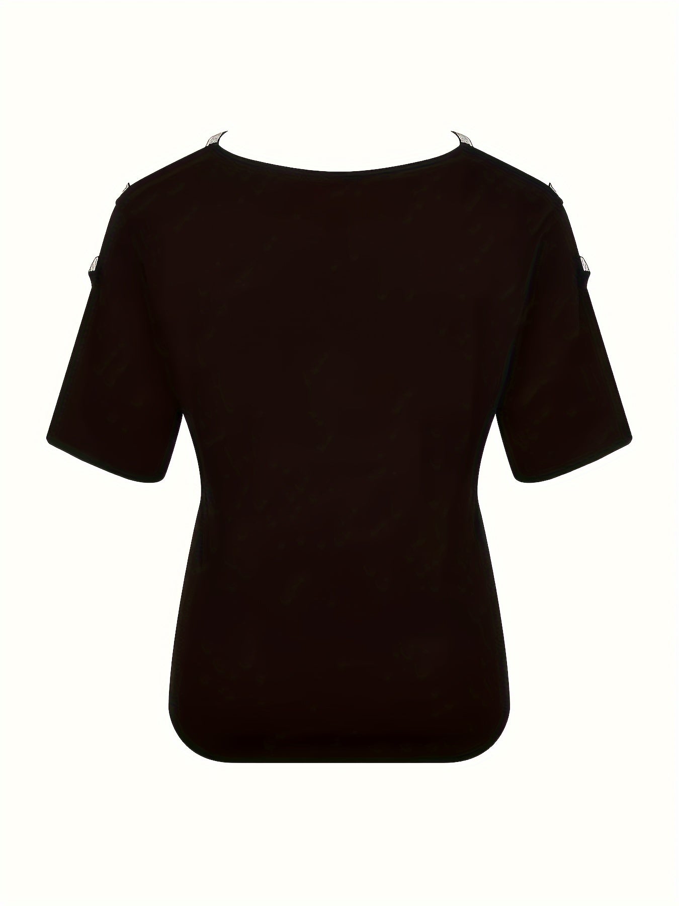 Plus Size Heart Rhinestone Women's Casual V Neck Cold Shoulder T-Shirt