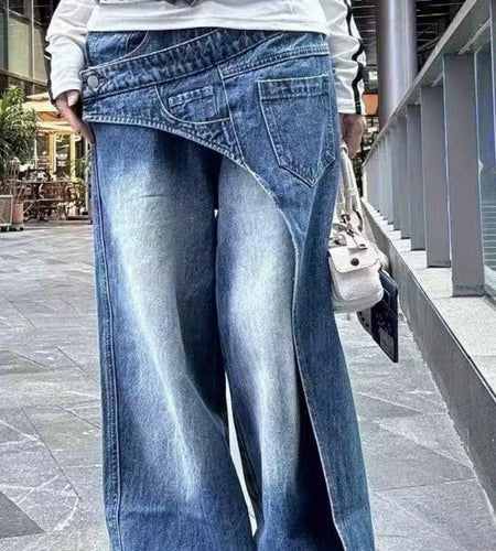 Women High-Waisted Vintage Distressed Light Wash Blue Jeans - Wide-Leg Tapered Relaxed Fit Long Pants with Frayed Hem, Beltless Button Closure, Plus Size Available, Machine Washable Retro 70s/80s Style Denim