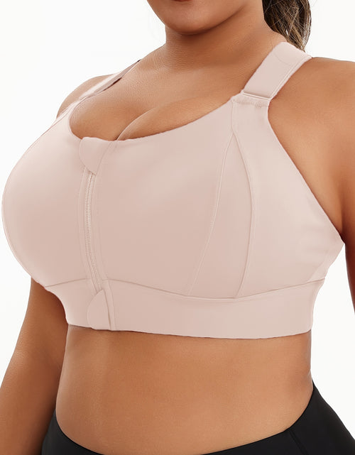 Load image into Gallery viewer, Women Plus Size High-Elasticity Sports Bra with Zipper - Blue, Non-Removable Padding, Adjustable Shoulder Straps, Ideal for Yoga &amp; Pilates And Any Workouts
