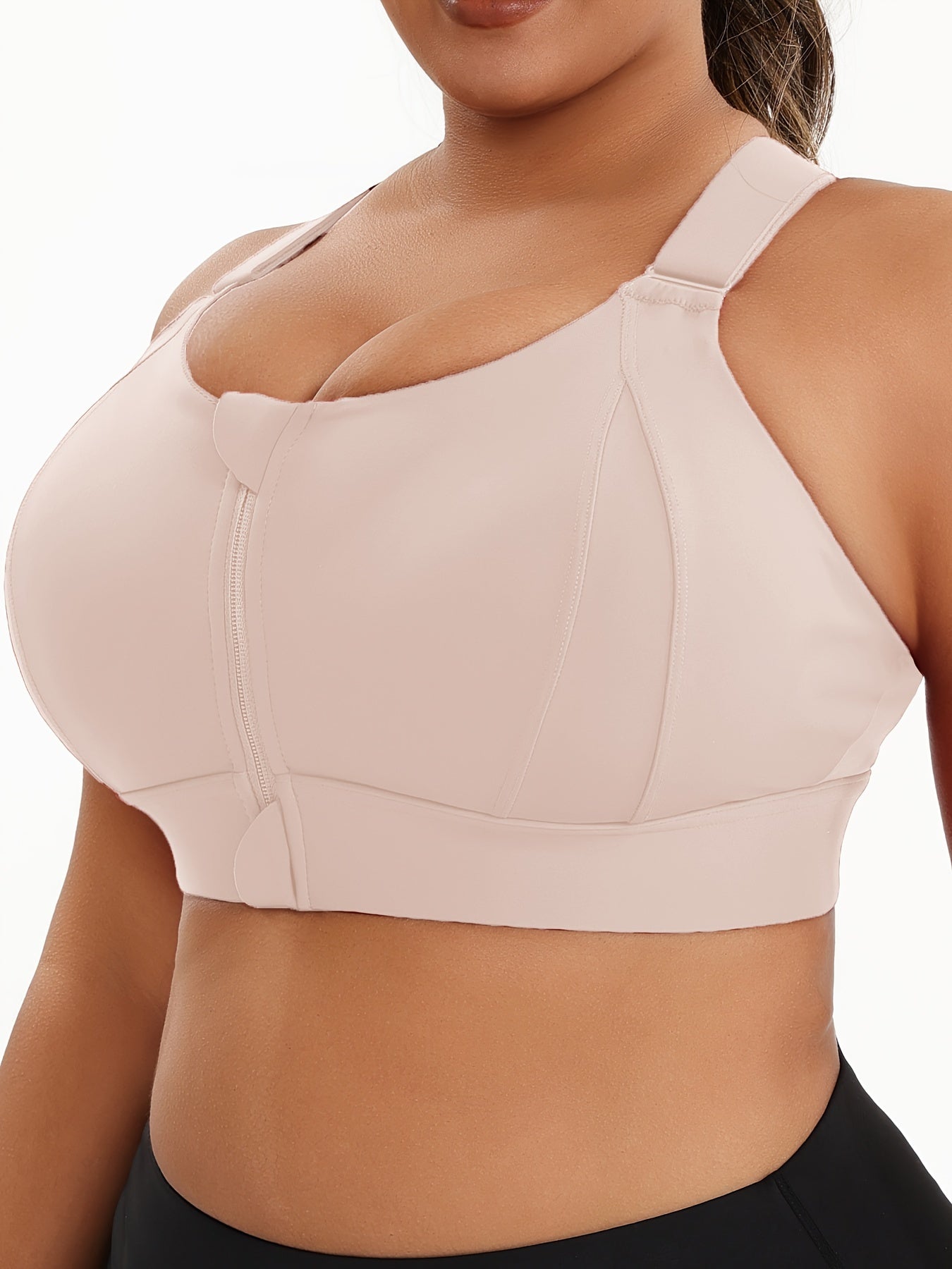 Women Plus Size High-Elasticity Sports Bra with Zipper - Blue, Non-Removable Padding, Adjustable Shoulder Straps, Ideal for Yoga & Pilates And Any Workouts