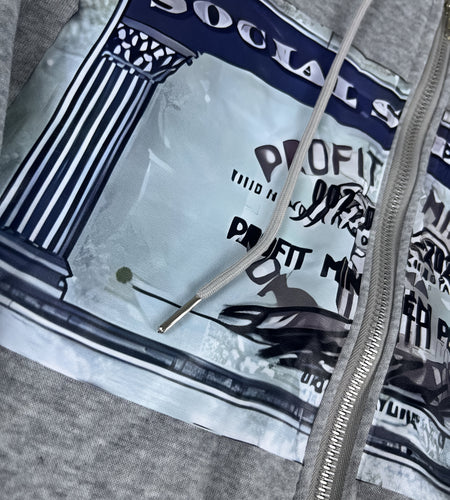 Full-Zip Hoodie with Social Security  - Retro Streetwear Hip-Hop Jacket, Unisex All-Season Casual Pullover with Full-Zip Closure, Regular Fit for Men & Women, Urban Fashion Statement