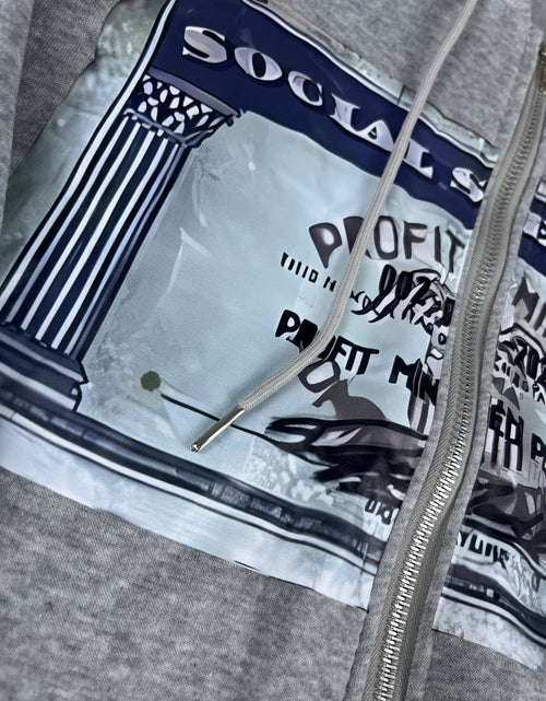 Load image into Gallery viewer, Full-Zip Hoodie with Social Security  - Retro Streetwear Hip-Hop Jacket, Unisex All-Season Casual Pullover with Full-Zip Closure, Regular Fit for Men &amp; Women, Urban Fashion Statement
