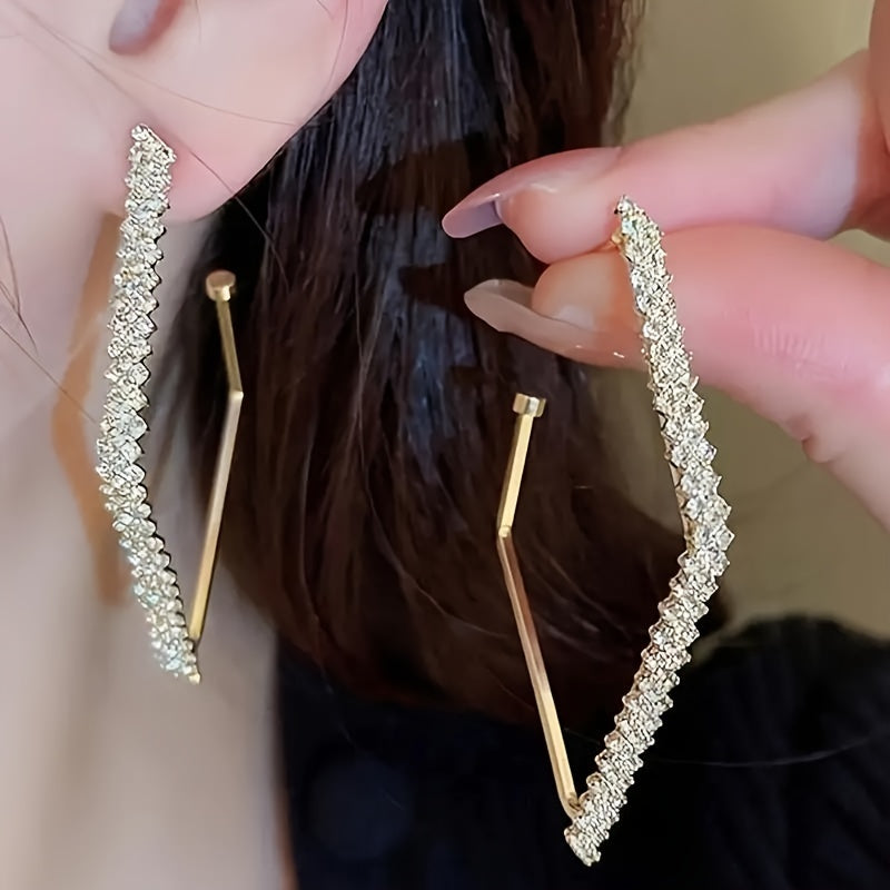 1 Pair Elegant Rhinestone Inlaid Alloy Drop & Dangle Earrings, UV Plated, for Daily and Party Occasions