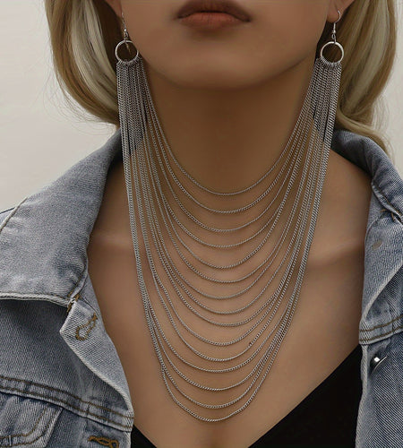 Punk Style Chain Earring Fashionable Punk Style Multi-layer Chain Left And Right Connected Earrings