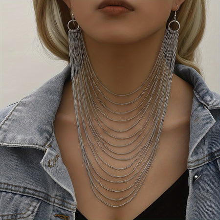 Punk Style Chain Earring Fashionable Punk Style Multi-layer Chain Left And Right Connected Earrings