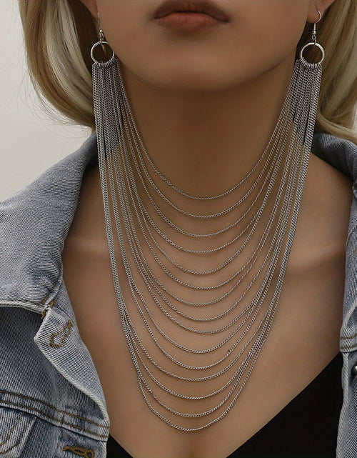 Load image into Gallery viewer, Punk Style Chain Earring Fashionable Punk Style Multi-layer Chain Left And Right Connected Earrings

