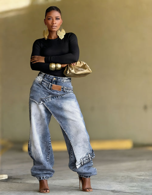Load image into Gallery viewer, Women's Jeans with Unique Asymmetrical Cut, Distressed Wash, Loose Tapered Fit to Conceal And Slim, Pair with Metallic Accessories to Instantly Become A Street-style Icon
