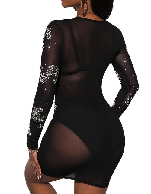 Load image into Gallery viewer, Sexy Rhinestone Bodycon Mesh Dress - Sexy Dollar Pattern
