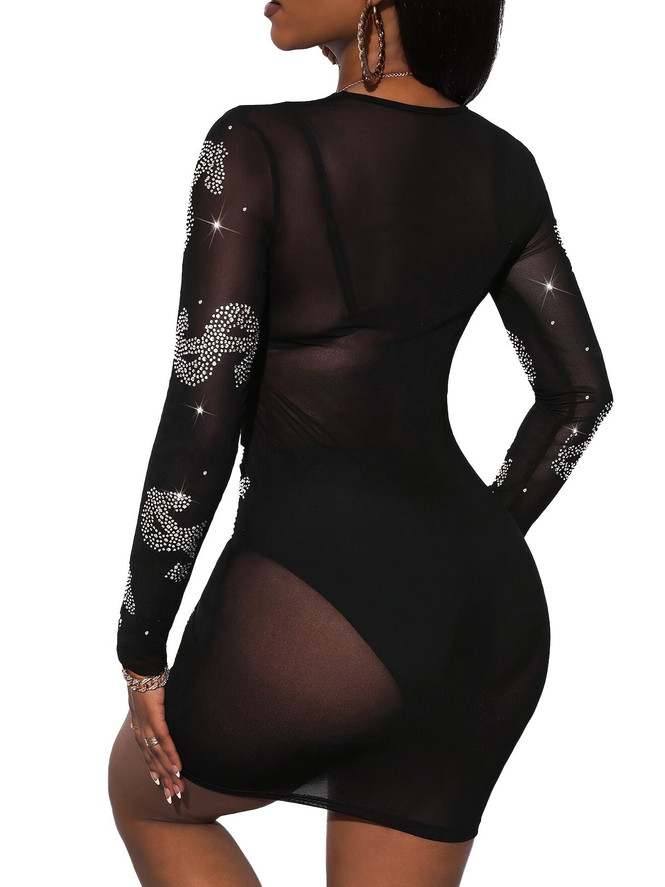 Sexy Rhinestone Bodycon Mesh Dress - Sexy Dollar Pattern