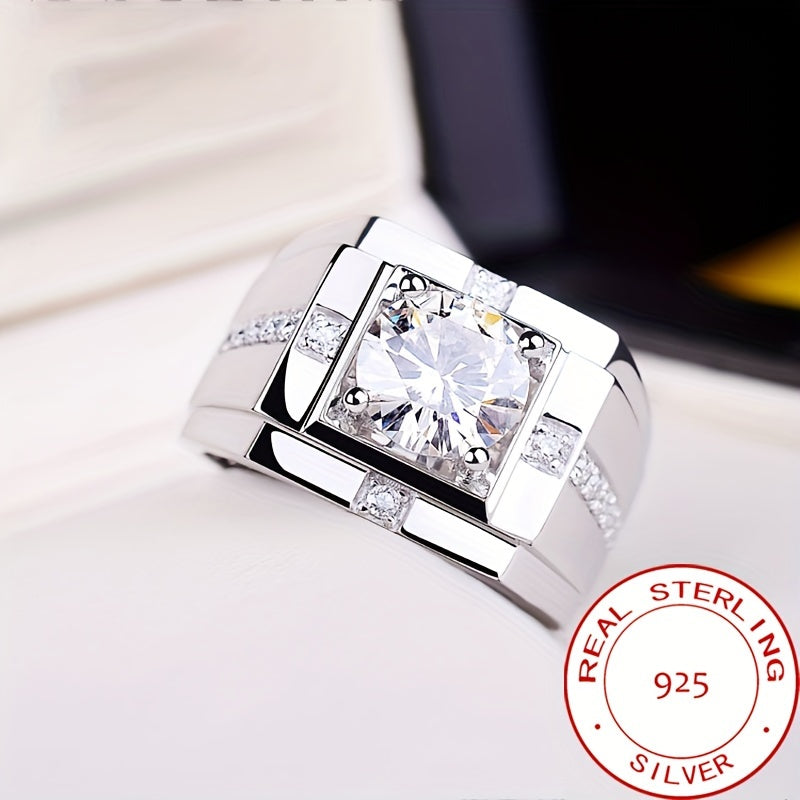 925 Sterling Silvery Inlaid with Shiny Synthetic Zirconia Ring, Personalized And Domineering High-Quality Jewelry Men'S Ring Weighing about 10 Grams
