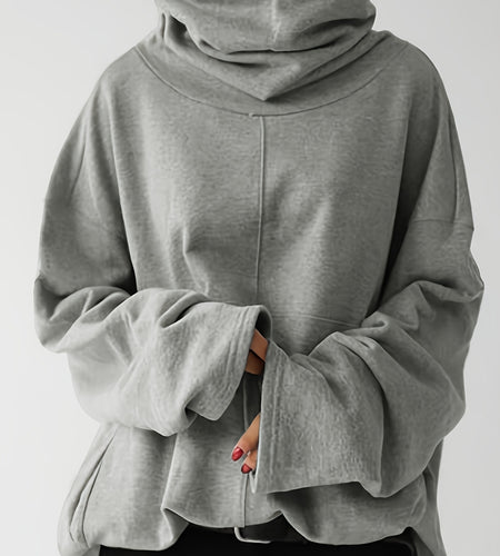 Plus Size, Women's Oversized Casual High Neck Pullover Hoodie with Front Pocket - Loose Fit Long Sleeve Solid Color Sweatshirt for Fall Winter, Plus Size Friendly