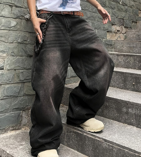 Men Casual Loose Fit Jeans, 90% Cotton 5% Polyester 5% Viscose Blend, Solid Color Washed Denim, All-Season Non-Stretch Woven Fabric, Regular Length, All season Pants | Stylish Casualwear | Non stretch Denim