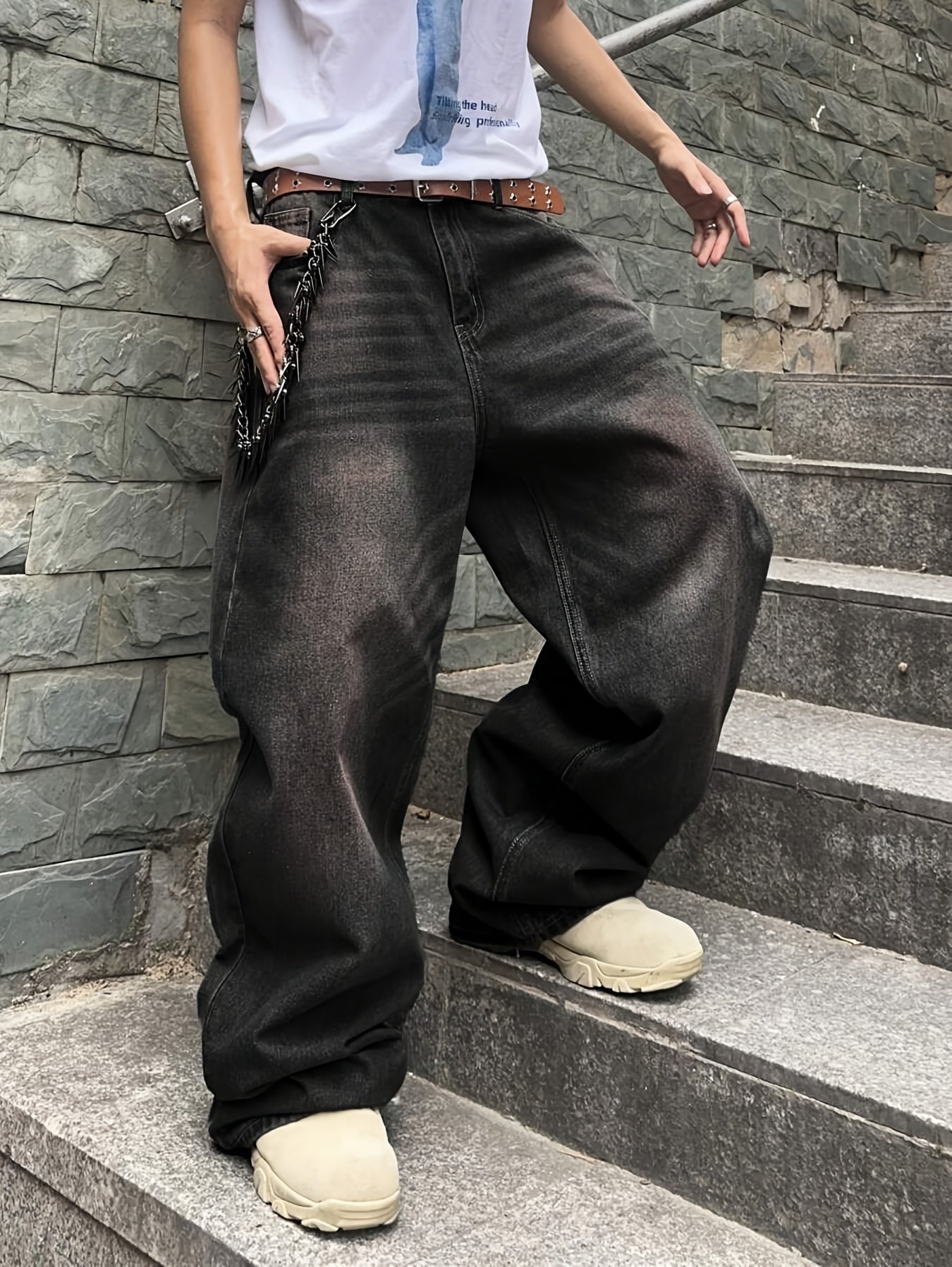 Men Casual Loose Fit Jeans, 90% Cotton 5% Polyester 5% Viscose Blend, Solid Color Washed Denim, All-Season Non-Stretch Woven Fabric, Regular Length, All season Pants | Stylish Casualwear | Non stretch Denim