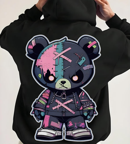 Autumn And Winter Plus Size Men  Element Crew Neck Hoodie, Printed with Teddy Bear Pattern, Soft And Comfortable Cotton Fabric, Long-Sleeved Loose Version, Suitable