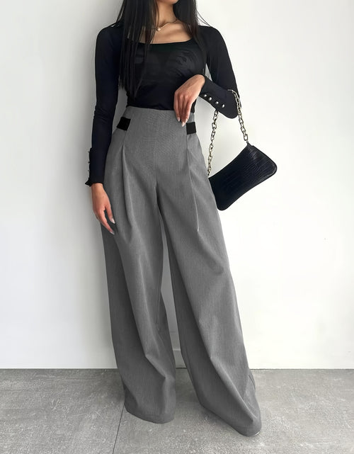 Load image into Gallery viewer, Women's High-Waisted Wide Leg Pants with Adjustable Tie Waist &amp; Pockets - Casual to Business Casual Loose Fit Trousers, Solid Color All-Season Machine Washable, Business Casual Trousers | Pleated Pants | Functional Pockets Tr

