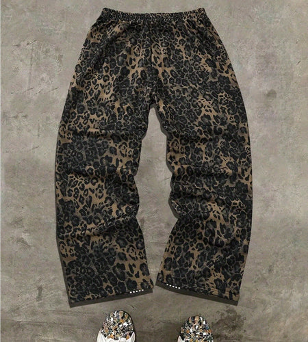[Leopard Print, Sweatpants] Bold Graphic, Leopard Print Sweatpants - Men Jungle Joggers with Drawstring Waist, All-Season Casual Pants for Everyday & Formal Outfits - Streetwear Essentials