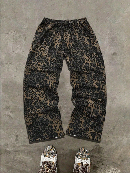 [Leopard Print, Sweatpants] Bold Graphic, Leopard Print Sweatpants - Men Jungle Joggers with Drawstring Waist, All-Season Casual Pants for Everyday & Formal Outfits - Streetwear Essentials