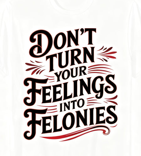 Don't Turn Your Feelings Into Felonies Emotion Control - T-Shirt
