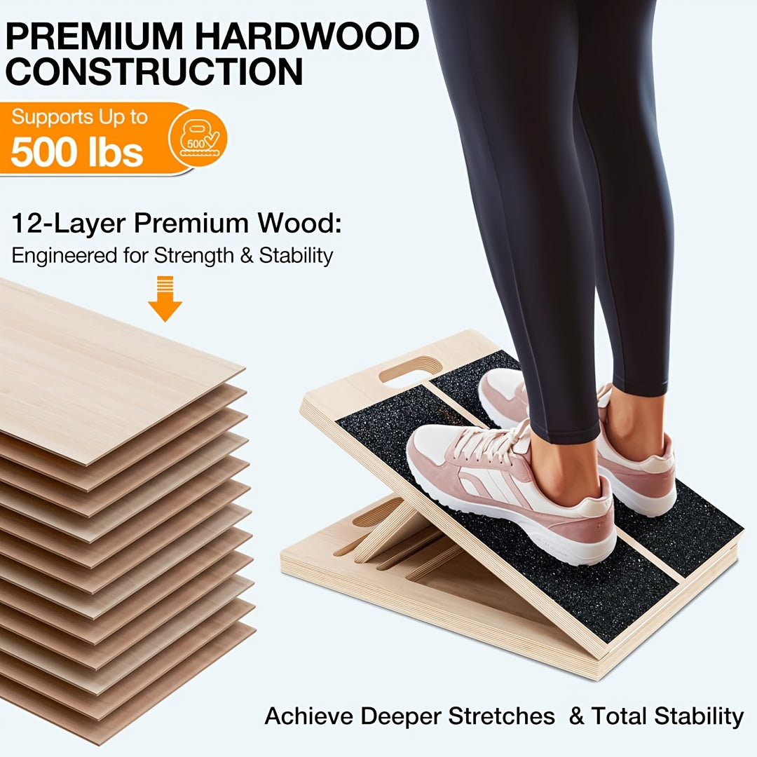 [Portable Wooden Slant Board] Adjustable Portable Wooden Slant Board - Non-Slip Surface, Lightweight & Sturdy Construction for Home Gym, Physical Relax, Squats, Calf Stretching, Ankle/Foot Mobility, Heel Stretch - Ideal for A