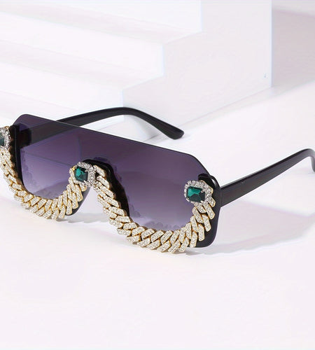 Men Hip-Hop Style Semi-Rimless Glasses with TAC Lenses, Zinc Alloy Frame, and Decorative Metal Chain - Fashionable Eyewear for Casual Wear