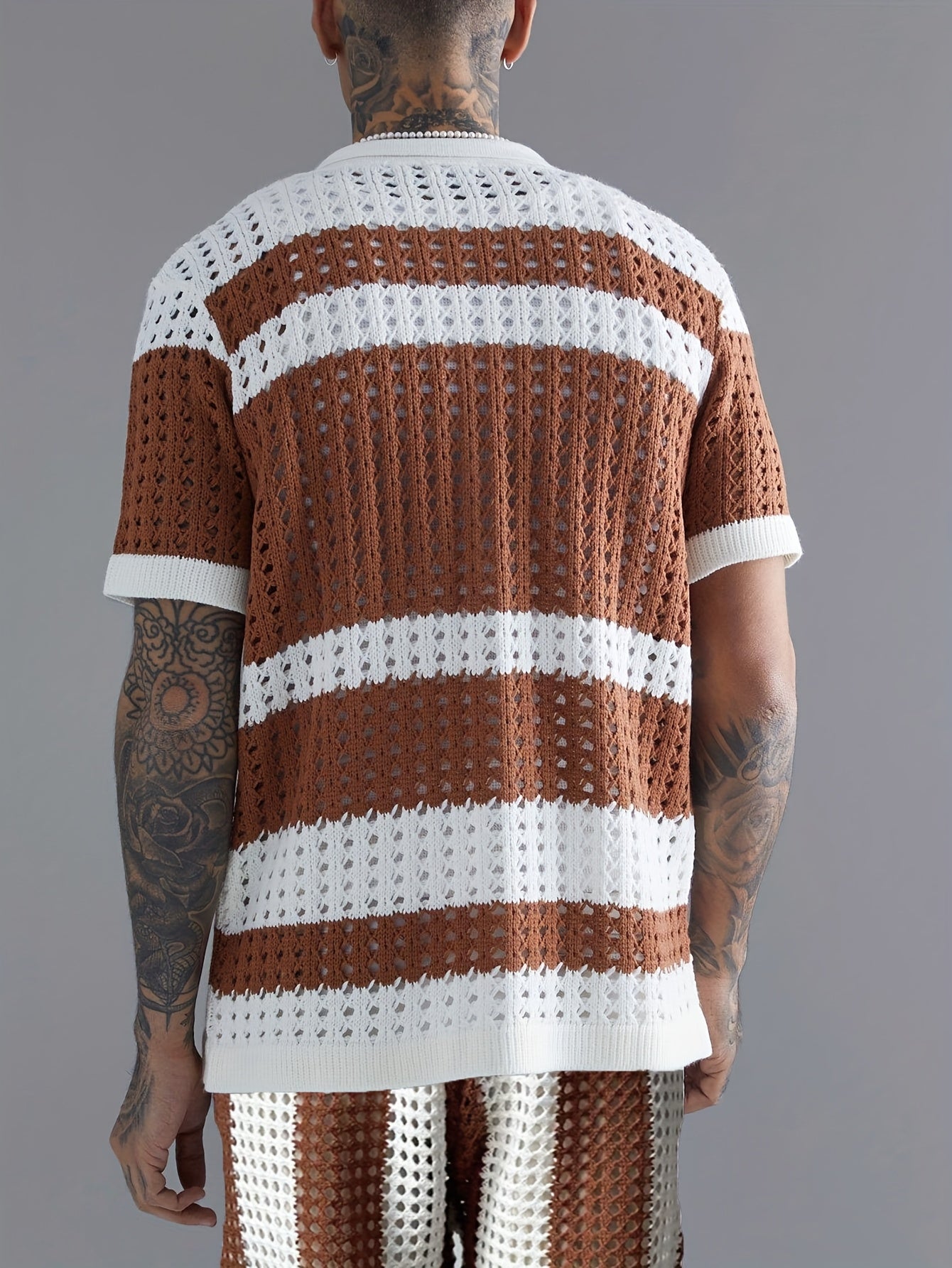 Men's Knitted Casual Suit Regular Fit Acrylic Lapel Sports Style Color Block Summer Suit Keep Short Eye Catching