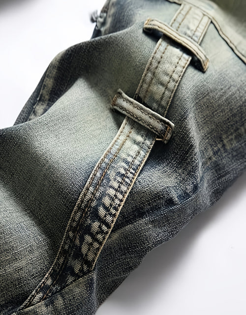 Load image into Gallery viewer, Men  Biker Moto Washed Distressed Slim Fit Straight Jeans Denim
