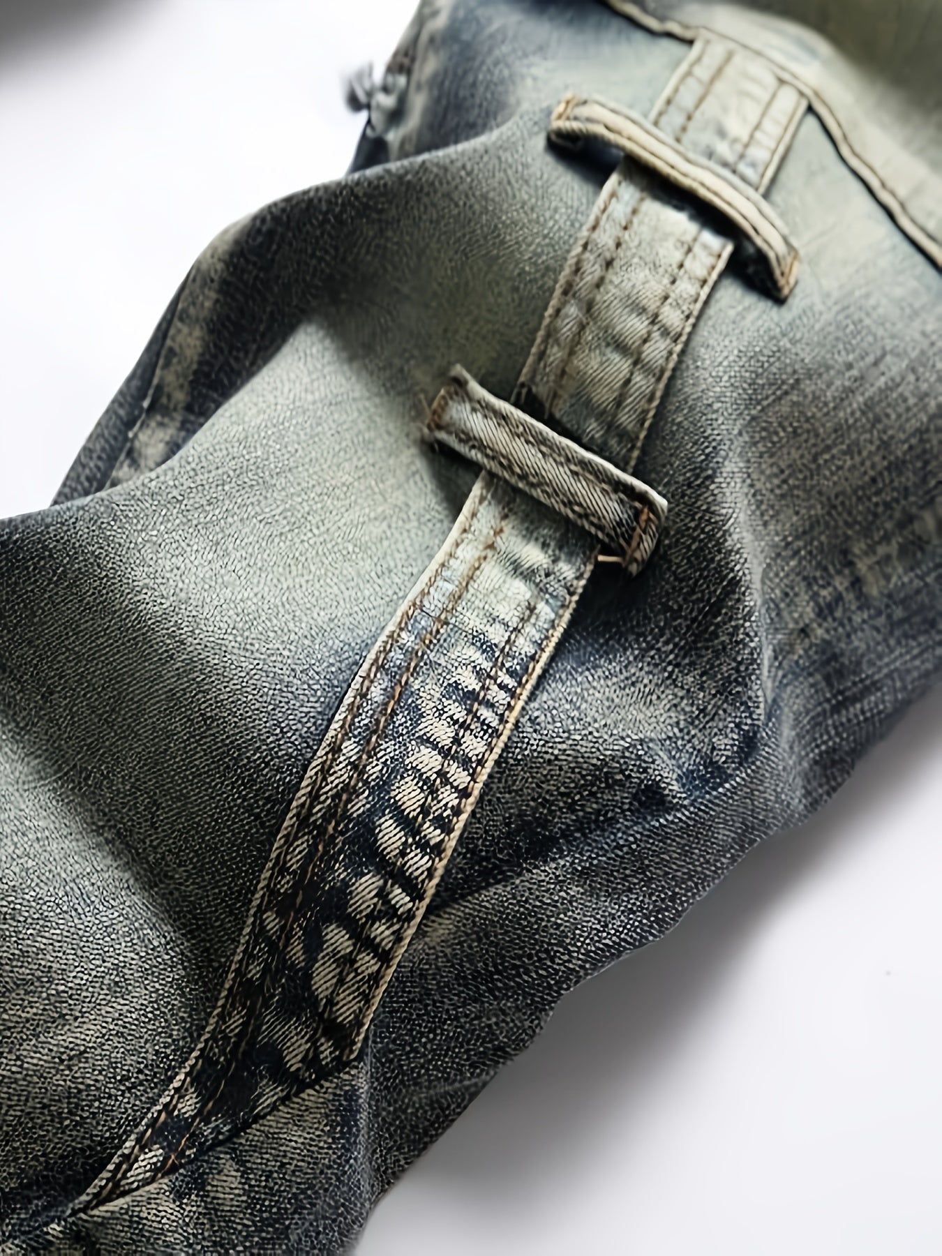 Men  Biker Moto Washed Distressed Slim Fit Straight Jeans Denim