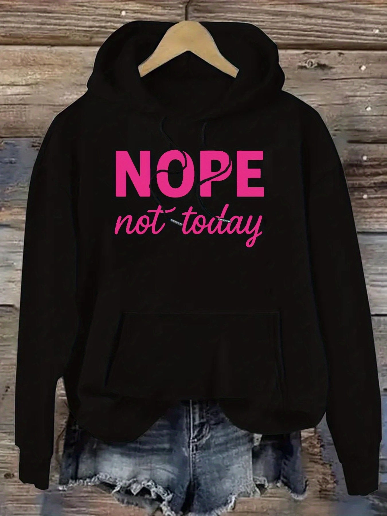 [Statement Hoodie for Women] Oversized "NOPE Not Today" Women's Hoodie - Long Sleeve Pullover Sweatshirt, Loose Fit Casual Clothing, Machine Washable