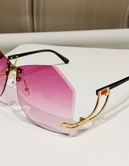 Load image into Gallery viewer, Frameless Oversized Fashion Glasses for Women - Gradient Pink to Clear Lenses, Hollow-Out Temple Arms, Protection &amp; Anti-Glare Coating, Luxury Fashion Accessories
