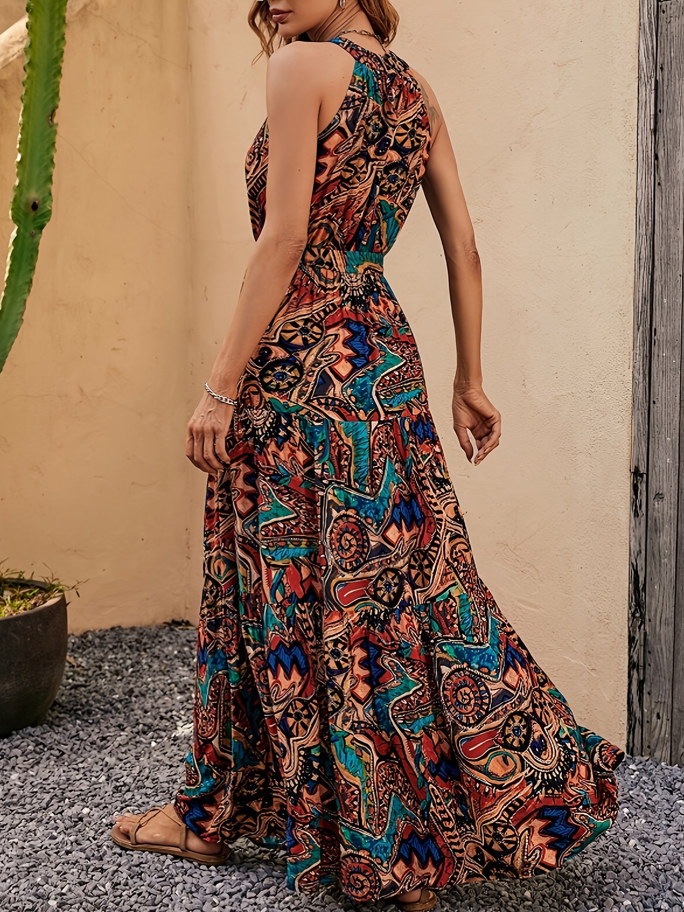 [Women's Summer Maxi Dress] Summer V-neck Elegant Women's Maxi Dresses, Long Floral Sleeveless Beach Dresses, Casual Boho Party Dresses