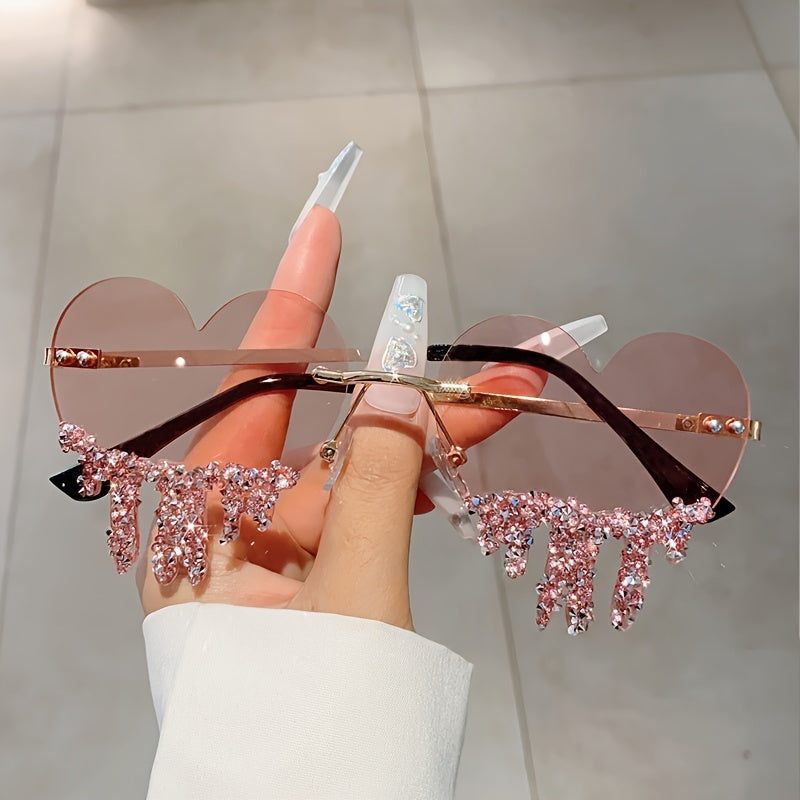 Fashion Women Heart Style Glasses with Decor Frame By Rhinestones New Multicolor Frameless Glasses