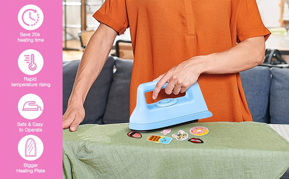 [Portable Mini Iron Heat Press] Mini 1pc Craft Iron Heat Press - 400W Portable Iron with Charging Base - Ideal for DIY T-Shirts, Shoes, Bags & Vinyl Projects