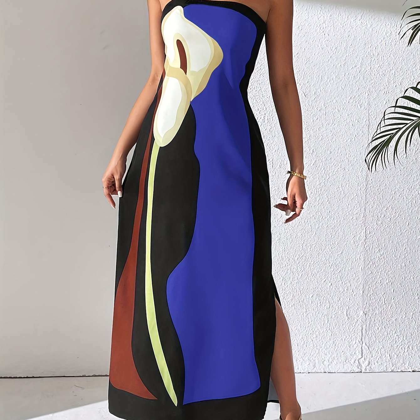 Women'S Spring And Summer Casual Elegant Women'S Avocado Print Strapless Midi Dress