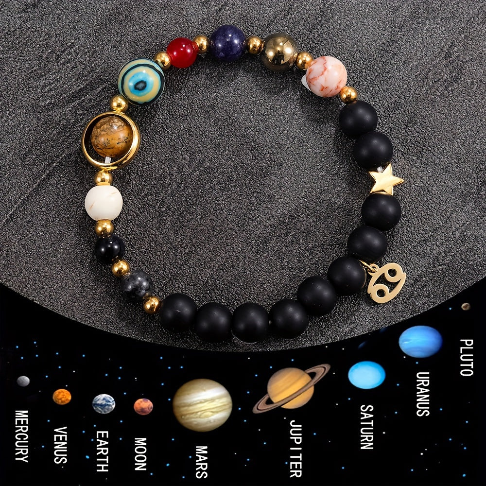 Eight Planets and 12 Constellations Natural Stone Capricorn And Cancer Zodiac Bracelet with Constellation Pendant