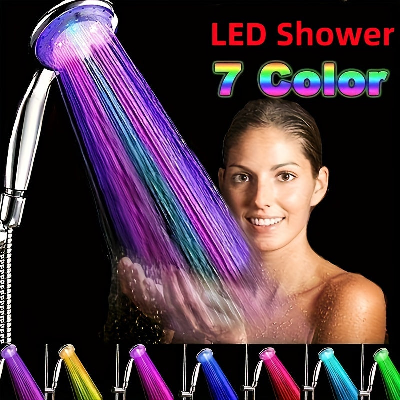 1pc Colorful Temperature Control LED Light Shower Head, Bathroom Accessories