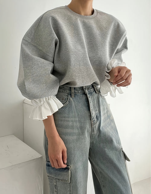 Load image into Gallery viewer, Plus Size, Women&#39;s Plus Size Oversized Sweatshirt - Fall Pullover Sweater with Elegant Ruffled Long Sleeves, Stretchy Fabric, Loose Fit Tops for Women (1XL-5XL) -  Relaxed Style, Chic Knitwear
