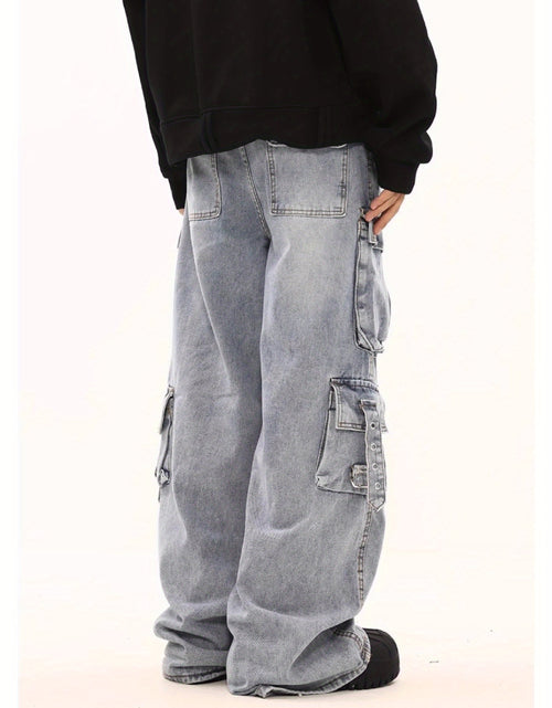 Load image into Gallery viewer, Men Stretchy Fabric Loose-Fit Straight-Leg  Jeans | Multi-Pocket Streetwear Pants with Elastic Waistband, All-Season Versatile Design  Solid Color, Casual Wear Jeans | Street Style Jeans
