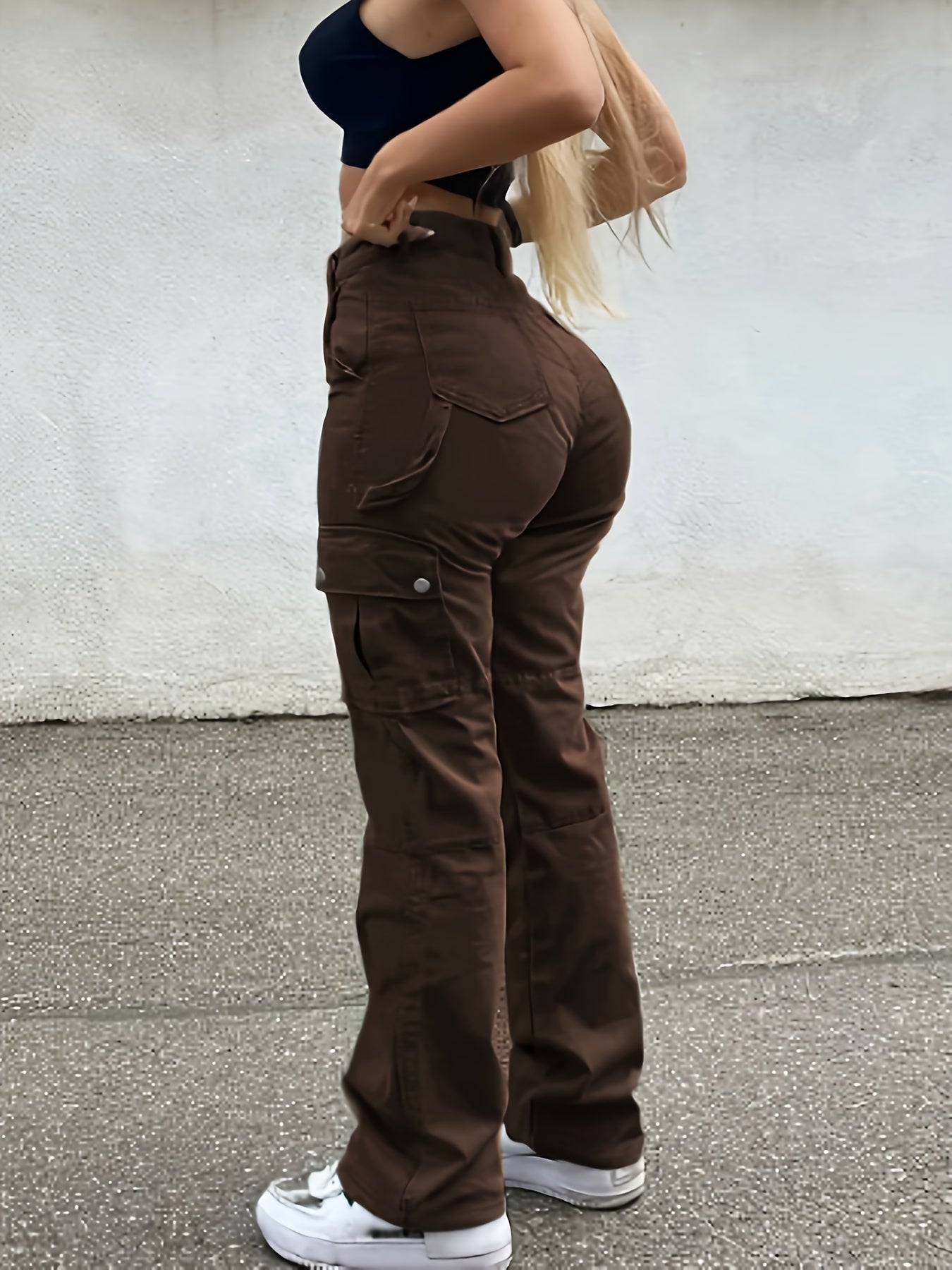 Women High-Waisted Stretch Pants with Multiple Pockets - Casual & Versatile, Butt-Lifting Design, Spring/Summer/Fall, High Waisted Pants