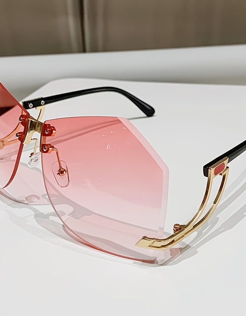 Load image into Gallery viewer, Frameless Oversized Fashion Glasses for Women - Gradient Pink to Clear Lenses, Hollow-Out Temple Arms, Protection &amp; Anti-Glare Coating, Luxury Fashion Accessories

