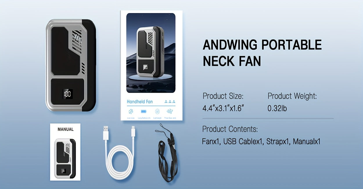 [4-in-1 Portable Fan] 4-in-1 Portable Neck Fan Rechargeable 3 Speeds Personal Fan | Wearable Clip-on Fan With USB Charging Waist Belt Solid | Great For Outdoor Work, Hands-Free Waist Clip For Work Outdoor Travel, Great Birthd
