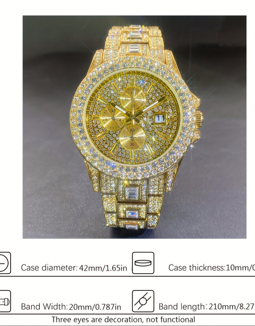 Load image into Gallery viewer, New Luxury Men Bedazzle Watch Automatic Date Fashion Waterproof Quartz Watch Men Hip Hop Iced Water Rhinestone
